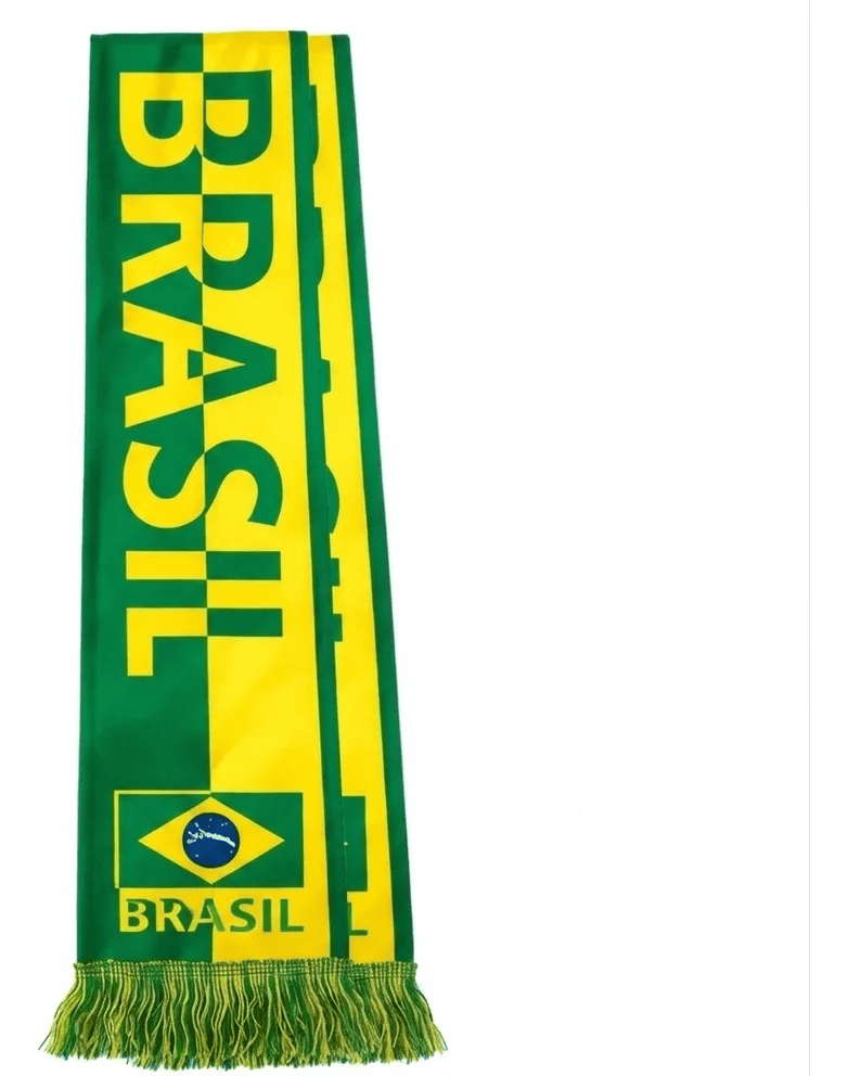Cachecol Brasil Copa Faixa Verde Amarelo Poliester 135x14cm