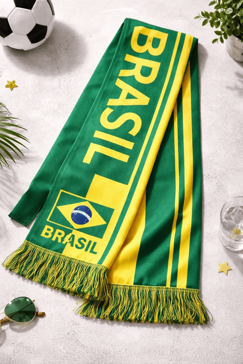 Cachecol Brasil Copa Faixa Verde Amarelo Poliester 135x14cm 2