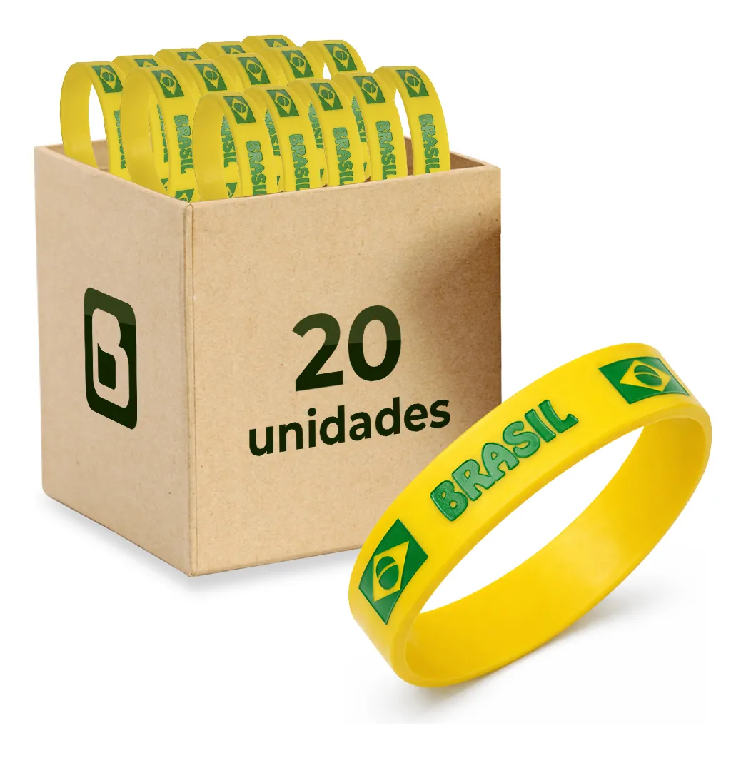 Kit 20 Pulseira Silicone Brasil Torcida Futebol Copa Mundo