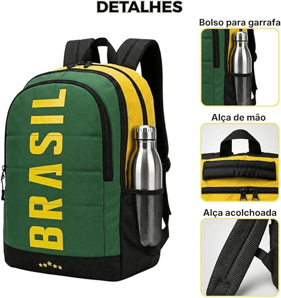 Mochila Brasil Copa 2026 Verde Amarela Grande 3